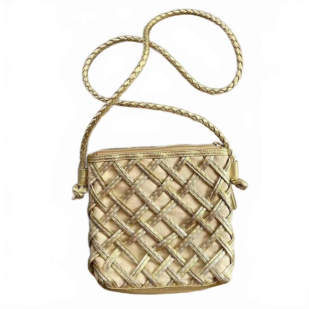 Chic Gold Woven Crossbody Bag